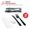 Party Essentials Individually Wrapped Black Plastic Utensil Sets/Heavy Duty Flatware Packs, Fork/Knife/Napkin/Salt/Pepper, 100 Sets view 2