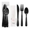 Party Essentials Individually Wrapped Black Plastic Cutlery Packets/Heavy Duty Silverware Kits, Fork/Spoon/Knife/Napkin/Salt/Pepper, 100 Sets view 1