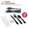 Party Essentials Individually Wrapped Black Plastic Cutlery Packets/Heavy Duty Silverware Kits, Fork/Spoon/Knife/Napkin/Salt/Pepper, 100 Sets view 2