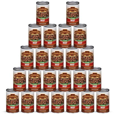Keystone Meats All Natural Heat and Serve Canned Beef 14.5 oz Fully Cooked Canned Meat Ready to Eat 5-Year Shelf Life Pantry Staple for Everyday Meals, Emergency Survival Food Made in USA Pack of 24
