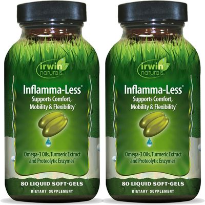 Irwin Naturals Inflamma-Less  Boswellia Extract & Turmeric Boswellia Supplement for Joint Comfort, Mobility & Flexibility  Supports Healthy Inflammatory Response  80 Liquid Soft-Gels-Pack of 2