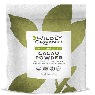 Wildly Organic Non-Fermented Cacao Powder 16 Oz, 1 lb Bag - Organic, Non-Alkalized, High in Antioxidants, Minimally Processed, Raw, Non-GMO, Kosher, Vegan, Premium Mild Chocolate Flavor - Perfect for Smoothies, Yogurt, Oatment, Baking, & Hot Cocoa