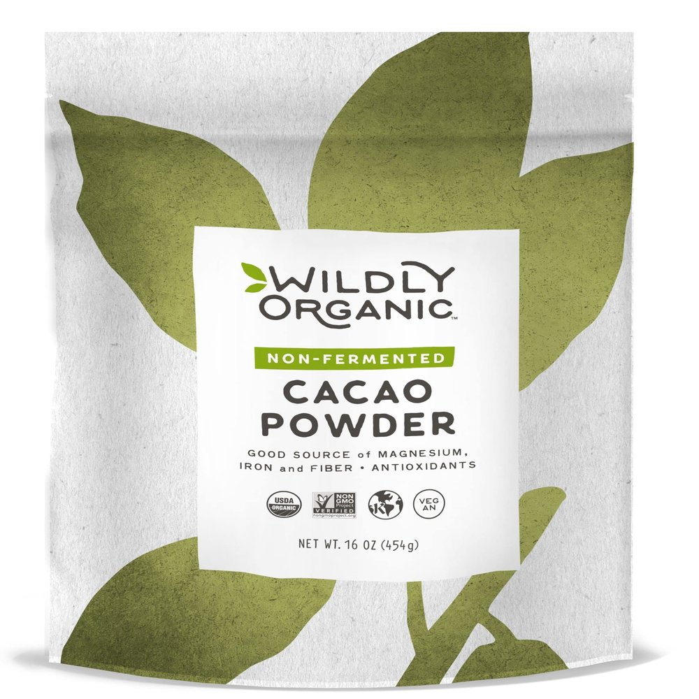 Wildly Organic Non-Fermented Cacao Powder 16 Oz, 1 lb Bag - Organic, Non-Alkalized, High in Antioxidants, Minimally Processed, Raw, Non-GMO, Kosher, Vegan, Premium Mild Chocolate Flavor - Perfect for Smoothies, Yogurt, Oatment, Baking, & Hot Cocoa