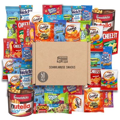 SCHOOLHOUSE SNACKS - Snacks for Kids (50 Count) | Snack Box for Kids with American Cracker and Cookie Assortment | Perfect Kids School Snacks, Variety Snack Box, Camp Care Package, Travel Food, Snack Gift Box