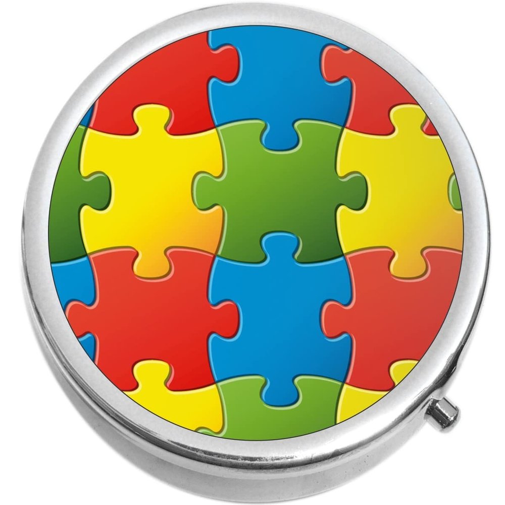 Autism Puzzle Pieces Medicine Vitamin Pill Box