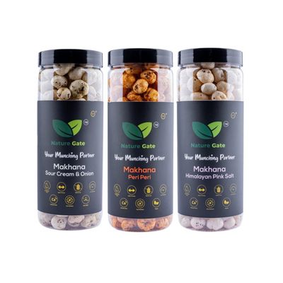 Nature Gate Makhana + Makhana Peri Peri + Makhana Sour Cream & Onion, Tasty Snack, Non-Fried, Healthy, Calcium, Protein, Fiber, Fresh, Authentic, Natural, 114 g