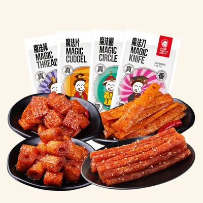4 Spicy strips Big gift bag  Handmade Spicy Strips Web Celebrity latiao Snacks , Big Spicy Piece Nostalgia SpicyGluten, Leisure snacks (4 bag,Mix and match 4 kinds of spicy strips)