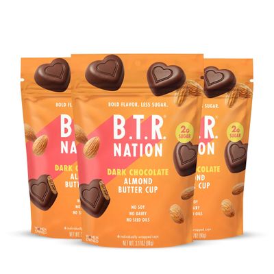 B.T.R. Nation - Dark Chocolate Almond Butter Cups - Superfood Candy Date Sweetened 0g Refined Sugar Vegan Dairy Soy Free - 3 Pack