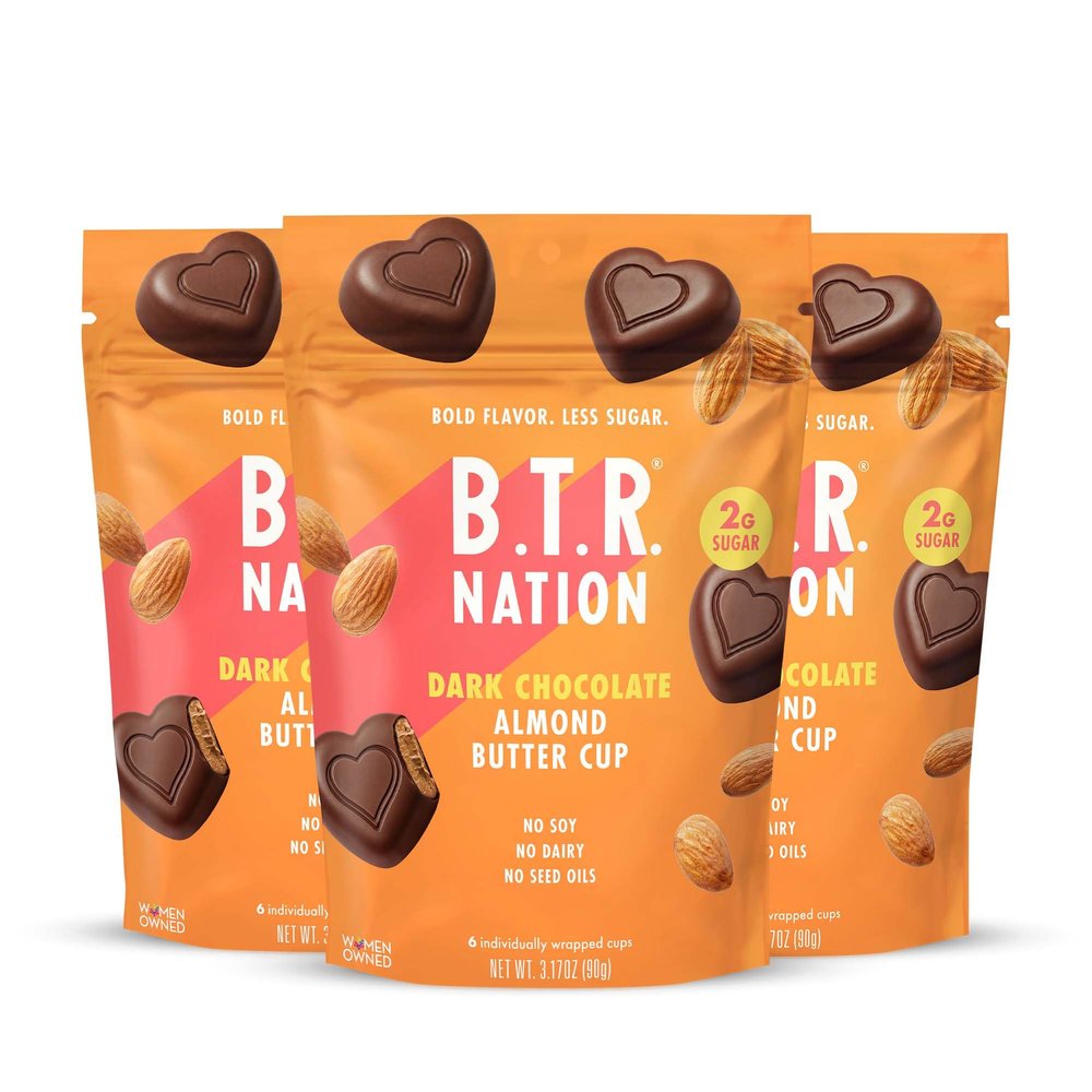 B.T.R. Nation - Dark Chocolate Almond Butter Cups - Superfood Candy Date Sweetened 0g Refined Sugar Vegan Dairy Soy Free - 3 Pack