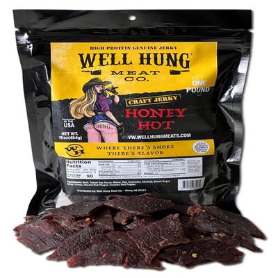 Well Hung Meats Honey Hot Beef Jerky One Pound Resealable Craft Jerky Bag (16oz)