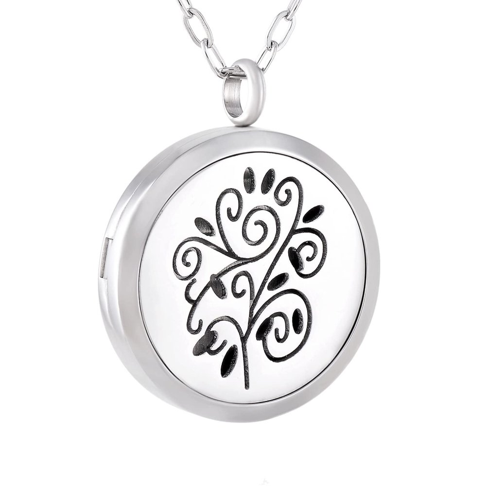 BIAIHQIE Free Pads&Chain Tree Life Perfume Locket for Women Stainless Steel Essential Oil Diffuser Necklace