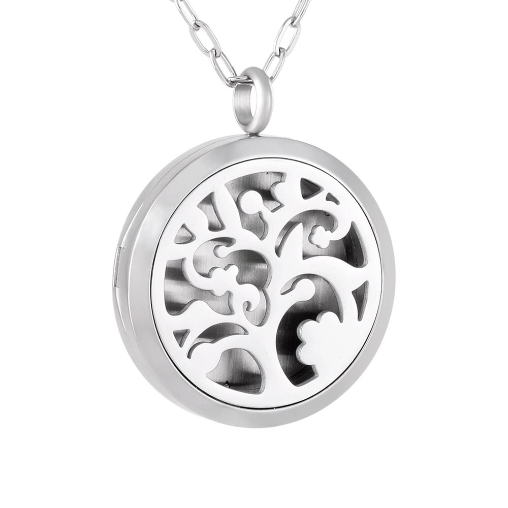 BIAIHQIE Free Pads&Chain Tree Life Perfume Locket for Women Stainless Steel Essential Oil Diffuser Necklace