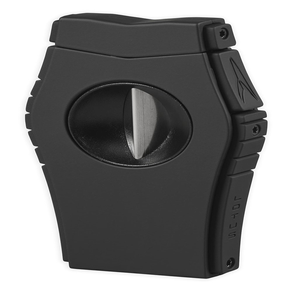 Lotus Viper Cigar Cutter with Single V-Cut Blade, All Metal Housing, Spring Loaded Locking Mechanism, Free Standing Design (Black & Rubberized Black)