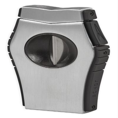 Lotus Viper Cigar Cutter with Single V-Cut Blade, All Metal Housing, Spring Loaded Locking Mechanism, Free Standing Design (Chrome & Rubberized Black)