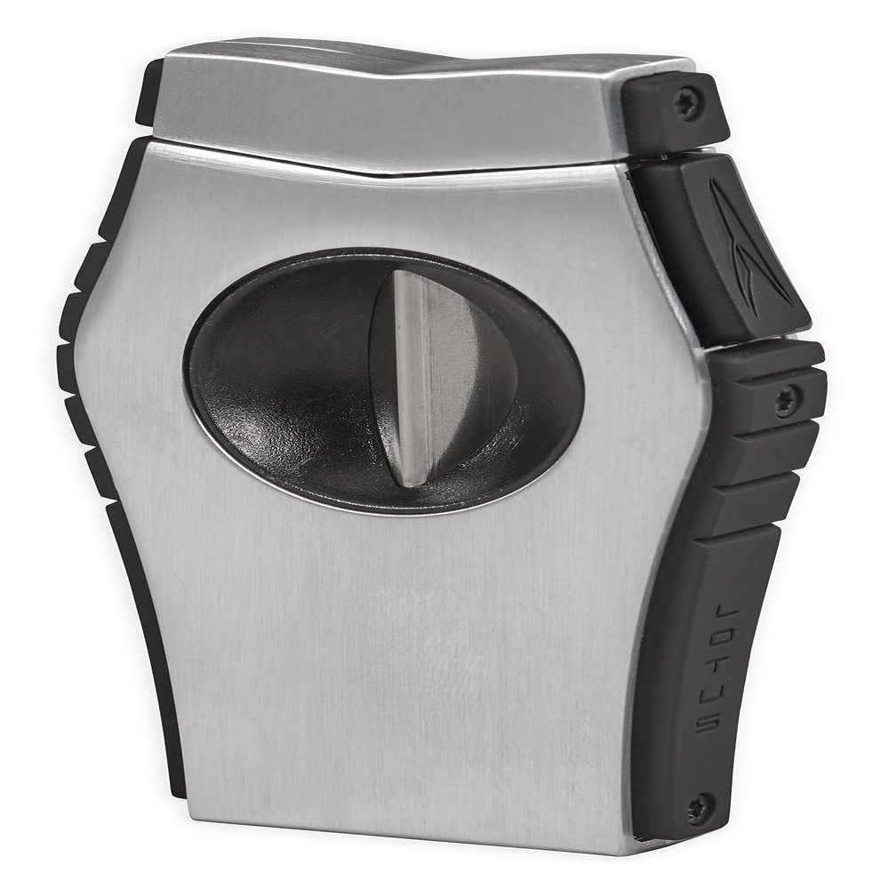 Lotus Viper Cigar Cutter with Single V-Cut Blade, All Metal Housing, Spring Loaded Locking Mechanism, Free Standing Design (Chrome & Rubberized Black)