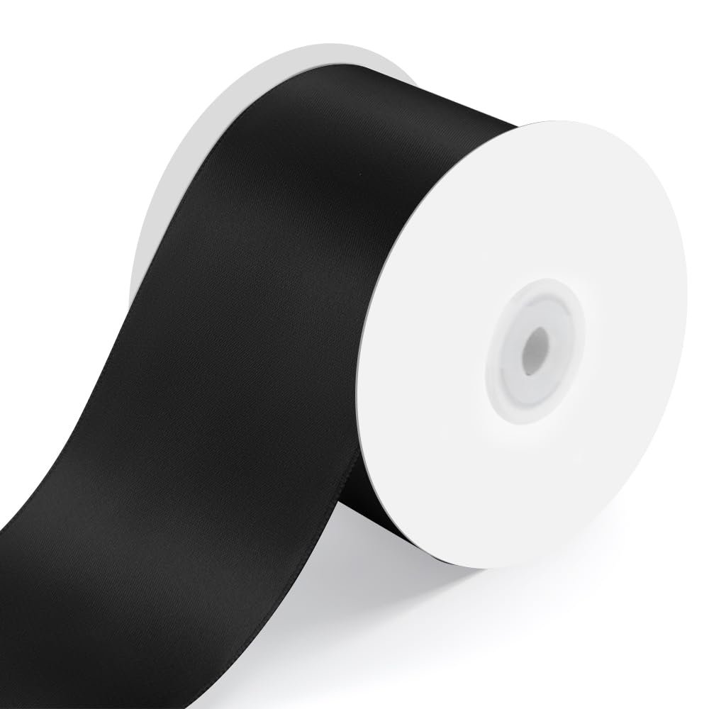 3" Wide x 25 Yards Single Face Polyester Satin Ribbon, Satin Ribbon for Crafts, Gift, Hair Bows, Wedding Party Decoration, Bow Making & Other Projects (Black)