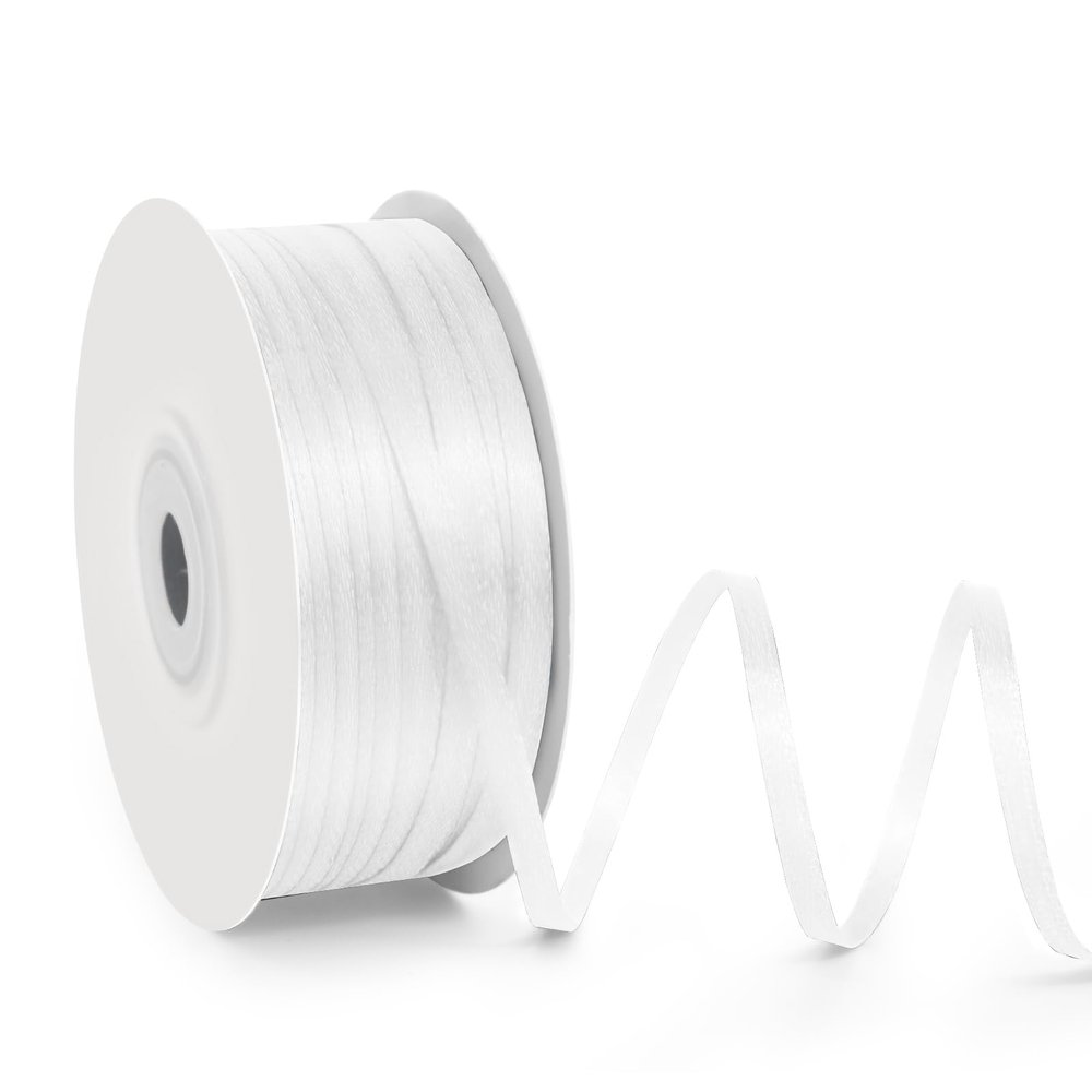 1/8" Wide x 100 Yards Single Face Polyester Satin Ribbon, Satin Ribbon for Crafts, Gift, Hair Bows, Wedding Party Decoration, Bow Making & Other Projects (White)