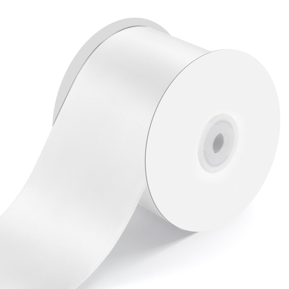 3" Wide x 25 Yards Single Face Polyester Satin Ribbon, Satin Ribbon for Crafts, Gift, Hair Bows, Wedding Party Decoration, Bow Making & Other Projects (White)