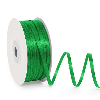 1/8" Wide x 100 Yards Single Face Polyester Satin Ribbon, Satin Ribbon for Crafts, Gift, Hair Bows, Wedding Party Decoration, Bow Making & Other Projects (Green)