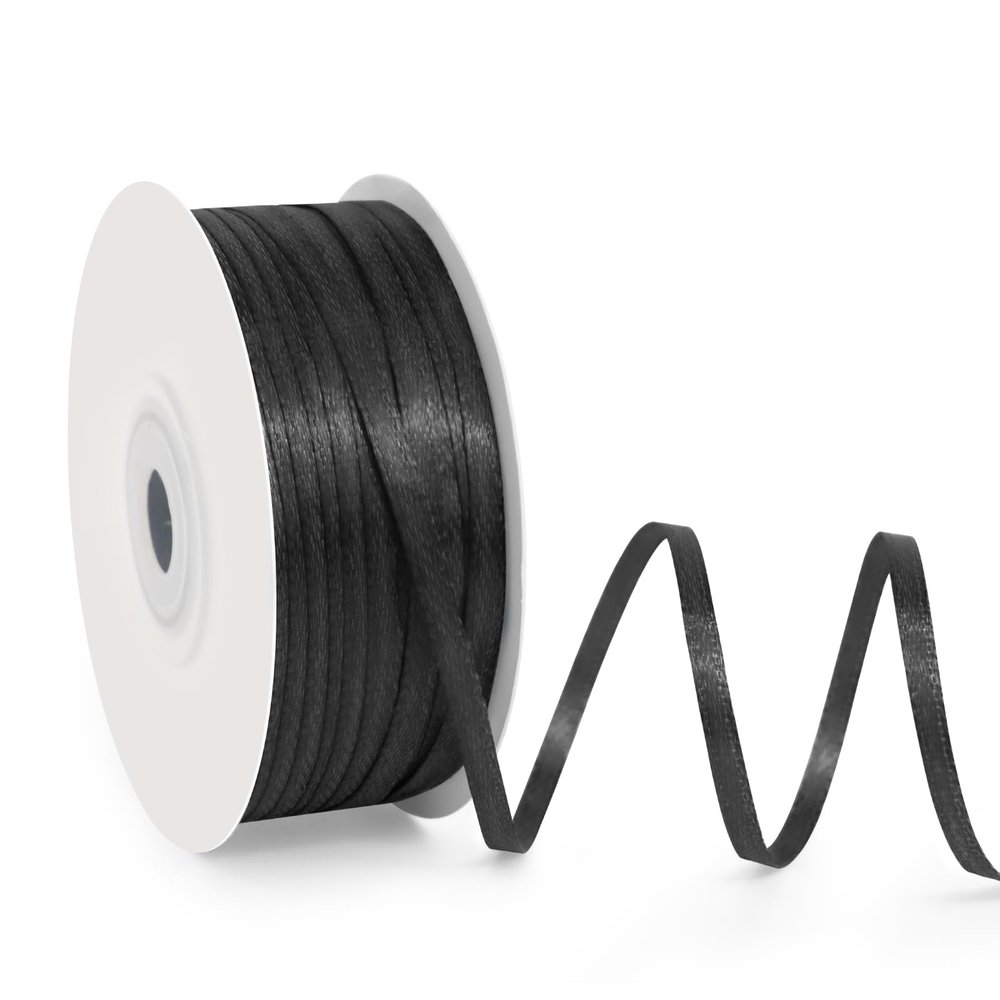 1/8" Wide x 100 Yards Single Face Polyester Satin Ribbon, Satin Ribbon for Crafts, Gift, Hair Bows, Wedding Party Decoration, Bow Making & Other Projects (Black)