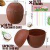 36 Pieces Coconut Cups with 36 Pieces Flower Straws Tropical Coconut Drink Cups Plastic Hawaii Party Cups with Straws for Hawaiian Luau Tiki and Beach Summer Theme Party Decoration for Kids and Adults view 2