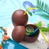 36 Pieces Coconut Cups with 36 Pieces Flower Straws Tropical Coconut Drink Cups Plastic Hawaii Party Cups with Straws for Hawaiian Luau Tiki and Beach Summer Theme Party Decoration for Kids and Adults view 4