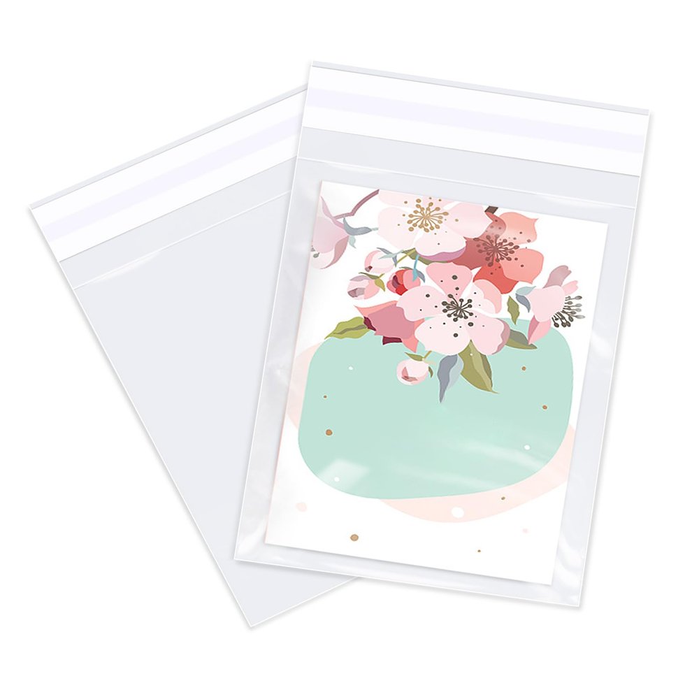 WEPOLY - 5" x 7" (100 Count) Clear Cellophane Bags - Self Sealing Cello Plastic Poly Bags- for A2 A4 A6 Cads & Envelopes, Bakey, Cookies, Candies