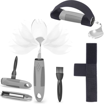 PKPKAUT 2 in 1 Frok/Spoon for Hand Tremors, Adaptive Handicap Spoon for Parkinsons Patients, Parkinson Curved Spoon for Shaking Hands, Liftware Angled Arthritis Spoon for Adults Disabled Elderly