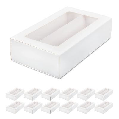 KBG 25 Macaron Boxes,Macaron Box for 12,(Interior Mesurement 7.254 1.8 Inches),White Macaron Box,Macaron Packaging Boxes with Clear Window Kraft Without Macarons Inside