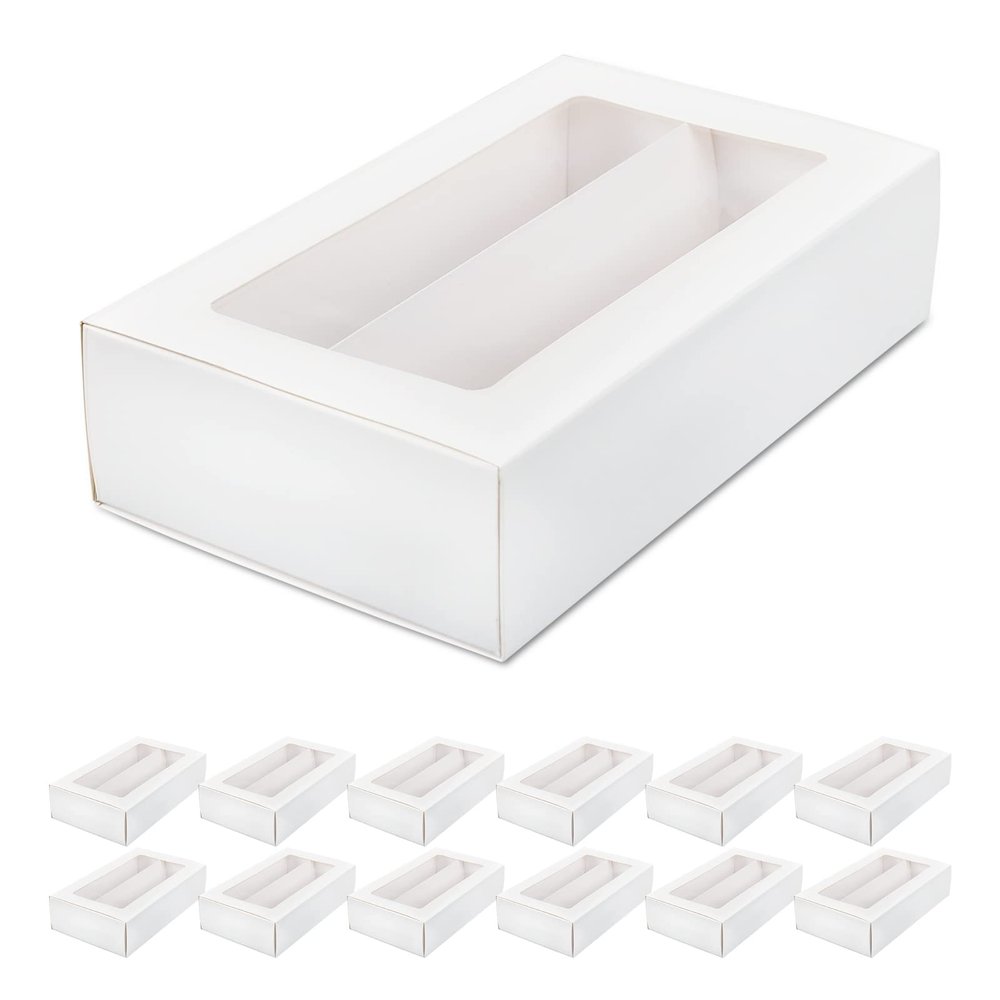 KBG 25 Macaron Boxes,Macaron Box for 12,(Interior Mesurement 7.254 1.8 Inches),White Macaron Box,Macaron Packaging Boxes with Clear Window Kraft Without Macarons Inside