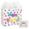 13" Large Happy Birthday Gift Bag with Card and Tissue Papers for Kids with Handles (Dots) view 1