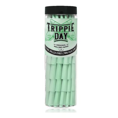Trippie Day Green King Size Pre rolled cones | 100 Pack | Vegan & Non GMO | No chemical colors used | Slow burning (Green 100 Pack, King Size)