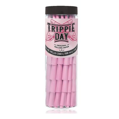 Trippie Day Pink King Size Pre rolled cones | 100 Pack | Vegan & Non GMO | No chemical colors used | Slow burning (Pink 100 Pack, King Size)