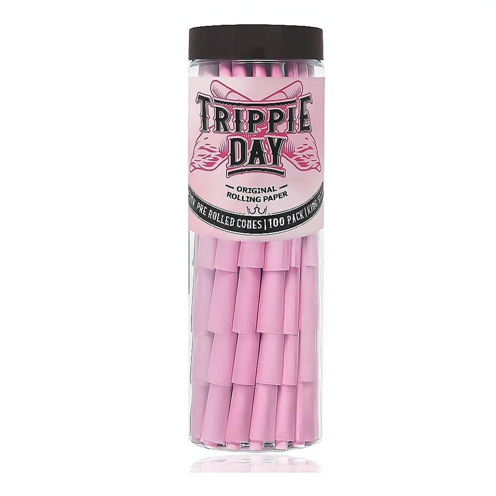 Trippie Day Pink King Size Pre rolled cones | 100 Pack | Vegan & Non GMO | No chemical colors used | Slow burning (Pink 100 Pack, King Size)