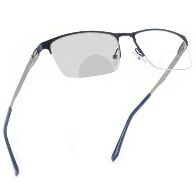 laureles 2023 Vintage Photochromic Bifocal Reading Glasses Men Business Fashion Metal Half Frame Reader (Blue, 2.25, multiplier_x)