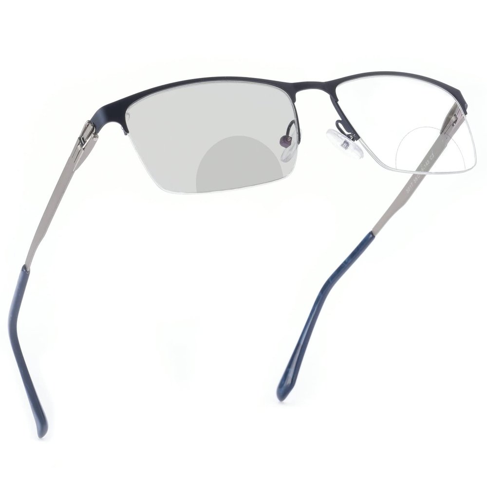 laureles 2023 Vintage Photochromic Bifocal Reading Glasses Men Business Fashion Metal Half Frame Reader (Blue, 2.25, multiplier_x)