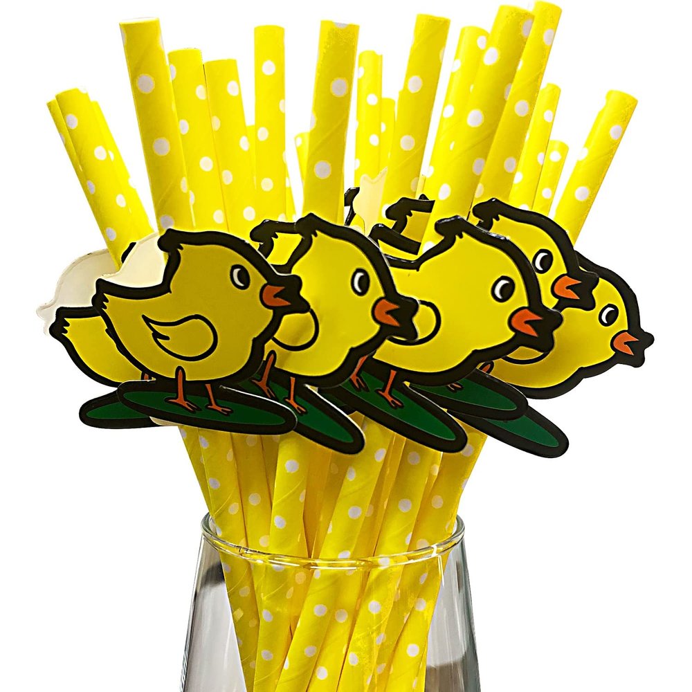 30 PCS Easter Decor Paper Straws for drinking Straw for Party Supplies,Easter,Juice,shakes,Smoothies,Cake pop sticks(Chick)