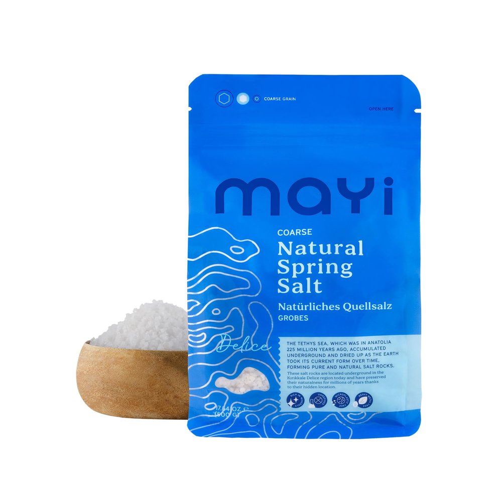 MAY Ancient Natural Spring Coarse Salt 1.1 lb - Hand-Harvested, Kosher, Microplastic-Free, Mineral-Rich, Unrefined Salt for Electrolyte Drinks, Cooking, Canning, Low Sodium