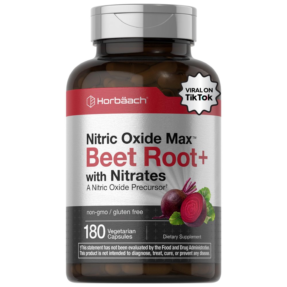 Horbach Nitric Oxide Beet Root Capsules | 180 Count | with Nitrates and Precursor | for Men and Women | Vegetarian, Non-GMO, Gluten Free Supplement