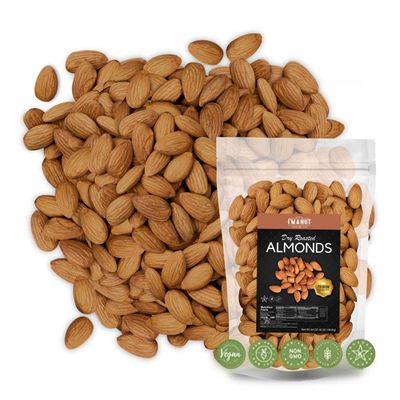Dry Roasted Almonds Unsalted 16 oz (1 lb) Batch Tested Gluten & Peanut Free | No Oil | Whole | No PPO | Non-GMO | No Herbicide | Healthy Protein Boost | Premium Quality | Try the difference
