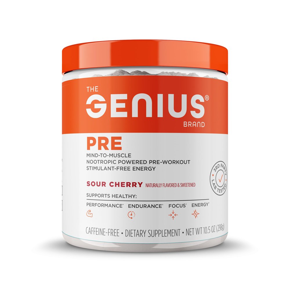 The Genius Brand Genius Pre - Clean Pre-Workout Powder for Energy, Focus & Fitness Support - No Artificial Flavors, Preservatives, or Proprietary Blends - Non-GMO - 20 Servings - Sour Cherry