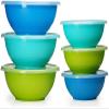 Stephanie Imports Made in USA 6-Piece Set of Prep & Store Plastic Bowls with Clear Lids (BPA-Free and Dishwasher Safe) - Blue, Teal and Green view 1