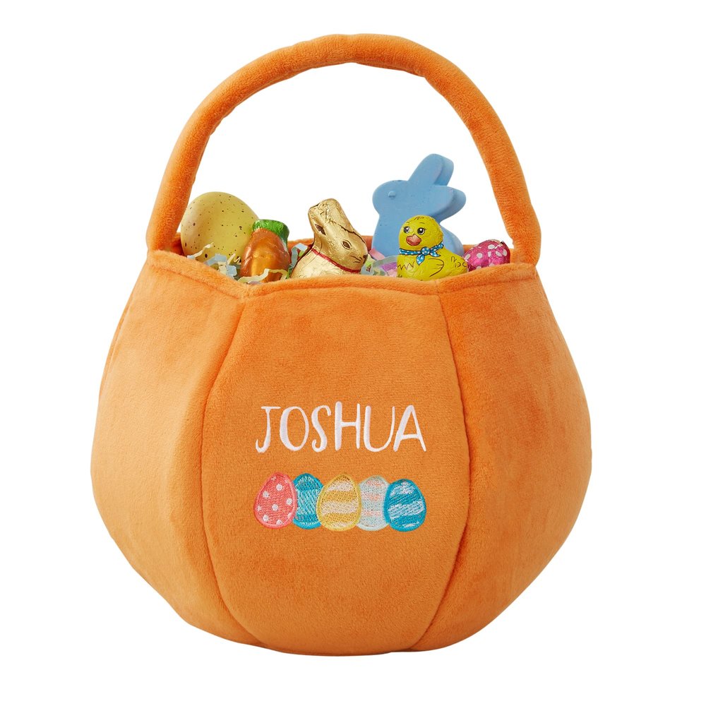 Personalization Universe Embroidered Eggcellent Name Orange Easter Treat Bag  Custom Kids & Baby Easter Egg Bag  Personalized Plush Easter Gift