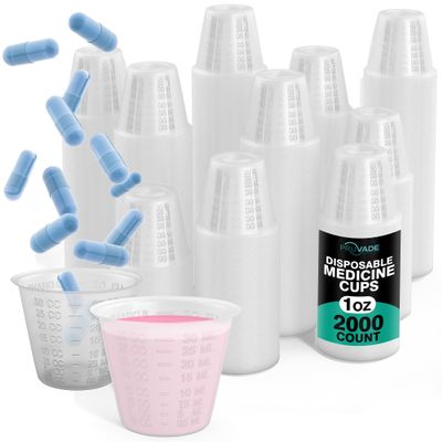 [2000 Pack - 1 oz.] Pruvade Disposable Medicine Cups with Graduated Dosage Lines for Pills or Liquid, Single Serve Measuring for Home, Nurse, Hospital, Medical Care, Resin Mixing, Mouthwash |2000 Pack