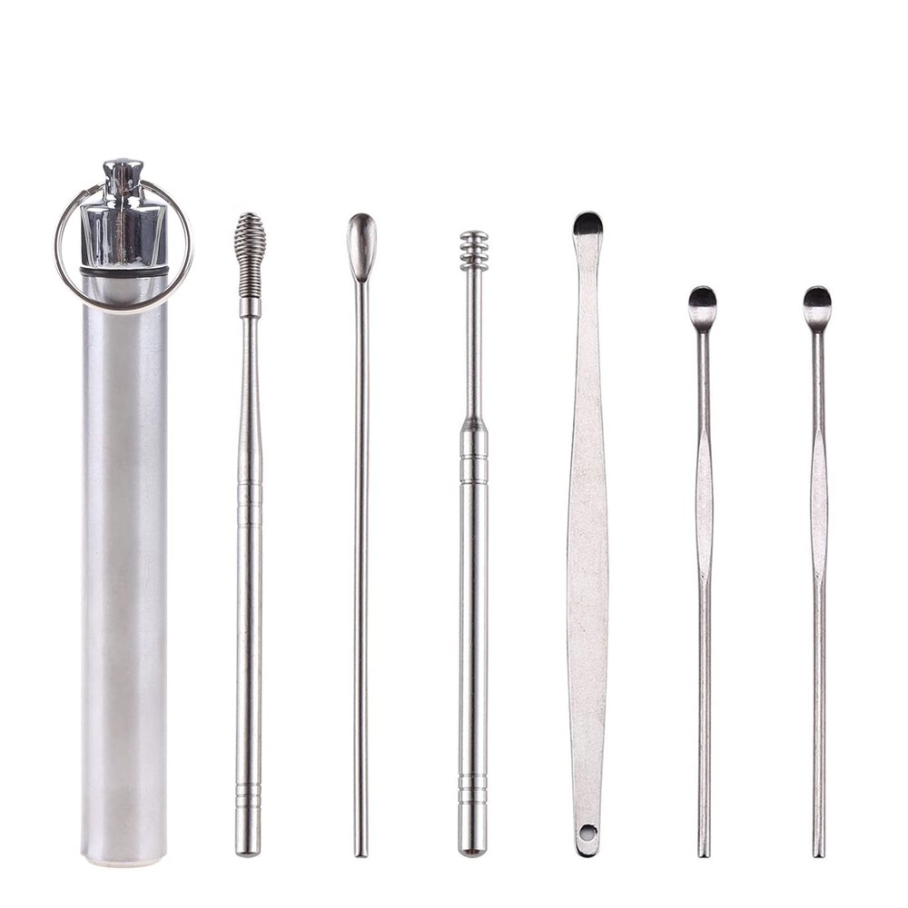 BYNNIX 6-in-1 Pocket Ear Spoons Cleaner Tool Spring Ear Wax Removal Kit Earwax Pick Earwax Pick Curette Spoon Ear Pick Cleaning