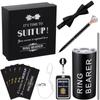 12 Pcs Ring Security Wedding Ring Bearer Gift Include Groomsmen Gift Boxes, Bow Tie, Badge, Sunglasses, Card, Earpiece Tube, Diamond Pen, Groomsmen Proposal Box for People Over 6+ view 1