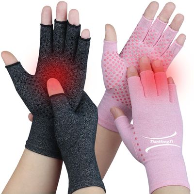 2 Pairs Arthritis Gloves for Pain Relief, Compression Gloves for Arthritis, Carpal Tunnel, Osteoarthritis, Joint, Typing, Driving, Fingerless Hand Gloves for Women Men (Black1+Pink1, Large)