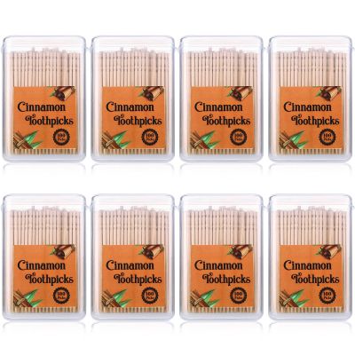 Gerrii 800 Pcs Cinnamon Toothpicks 8 Boxes Wooden Cinnamon Toothpicks for Adults Cinnamon Flavored Toothpicks with Clear Plastic Boxes, 100 Pcs for Each Box
