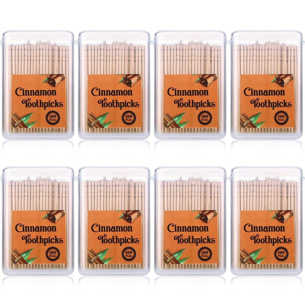 Gerrii 800 Pcs Cinnamon Toothpicks 8 Boxes Wooden Cinnamon Toothpicks for Adults Cinnamon Flavored Toothpicks with Clear Plastic Boxes, 100 Pcs for Each Box