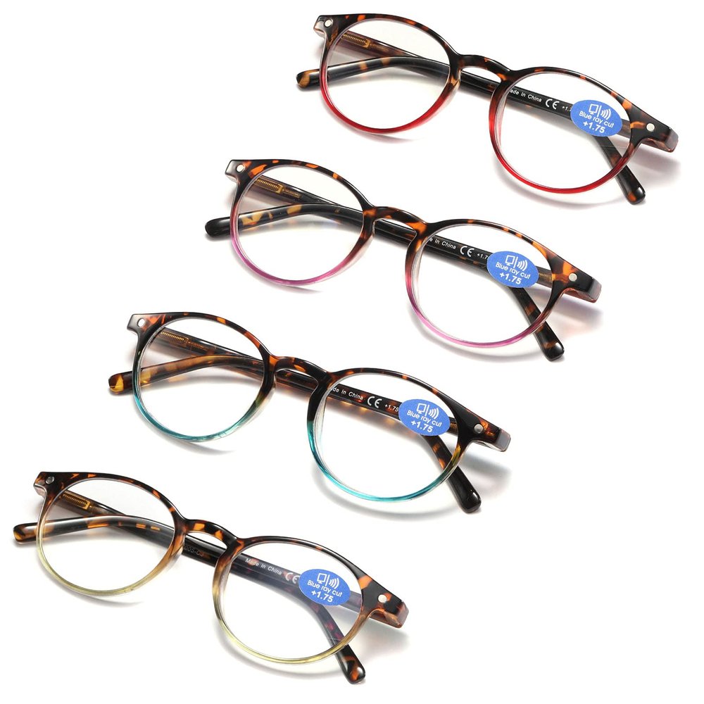 25DU Reading Glasses for Women - Blue Light Blocking Ladies Spring Hinge Readers with Pouches Anti Eyestrain/Glare Women's Computer Eyeglasses (4 Pairs Mix Color, 4.00)